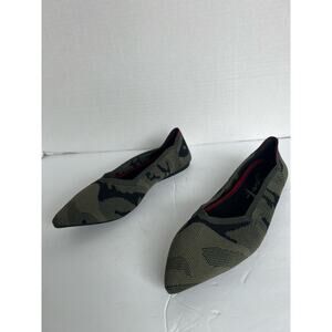 Seven For All Mankind Elsa Canvas Camo Green Black Pointed Toe Flat Shoes Sz 9